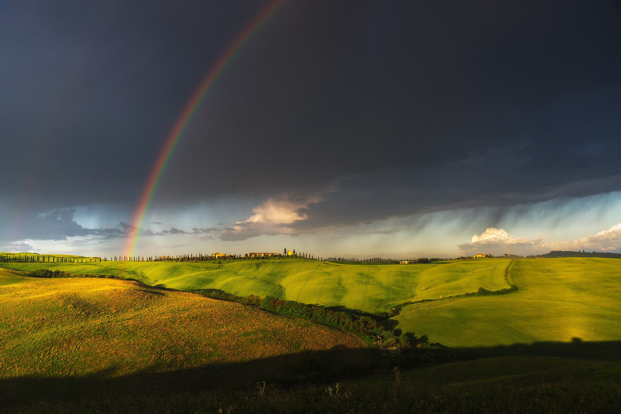 rainbow in tuscany in spring
